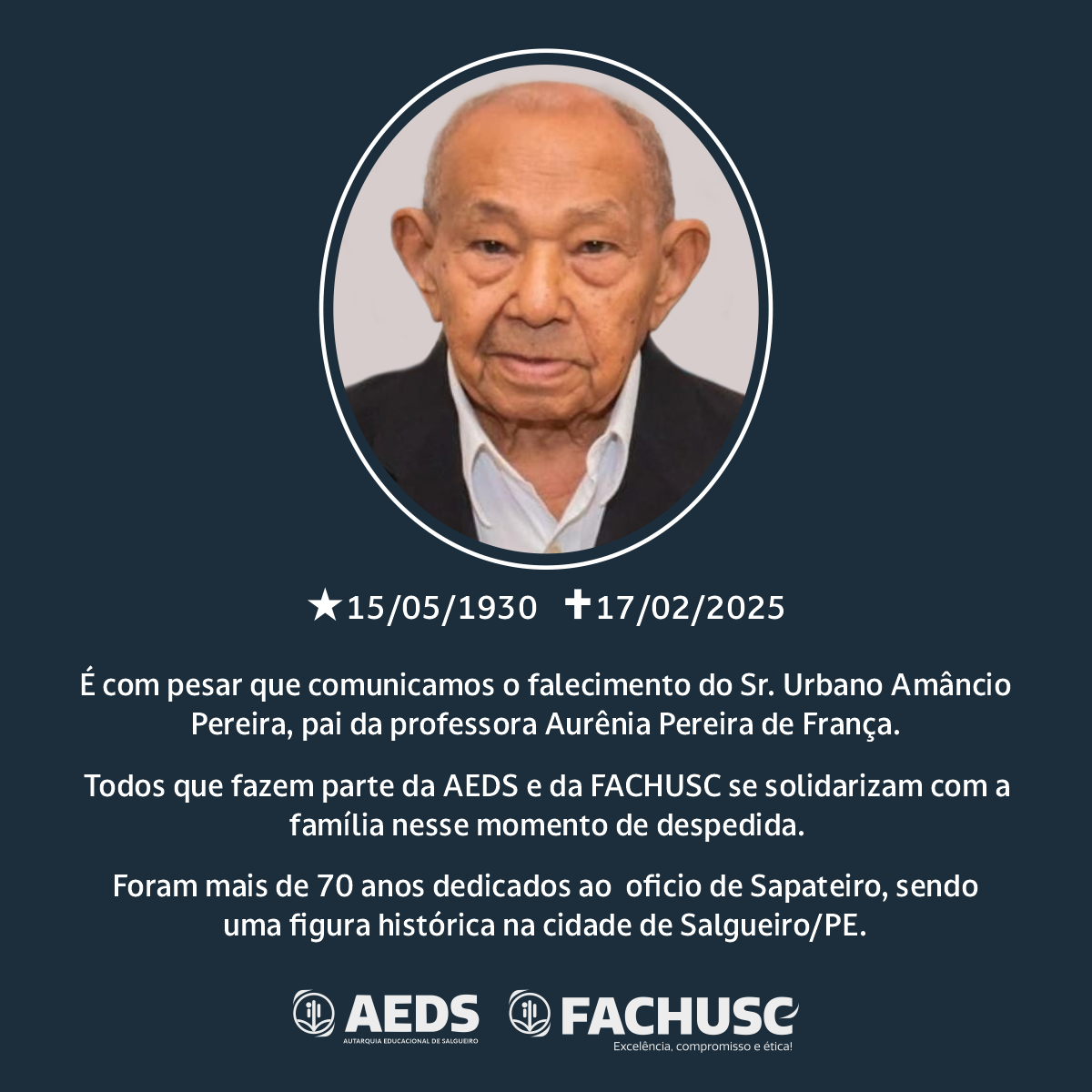 Foto do sr. Urbano Amâncio Pereira