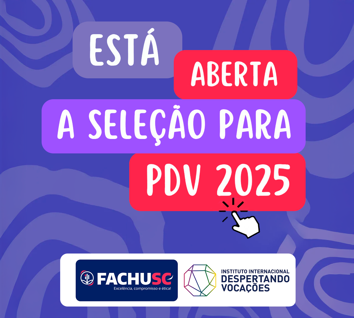 Imagem com texto Está aberta a seleção para PDV 2025