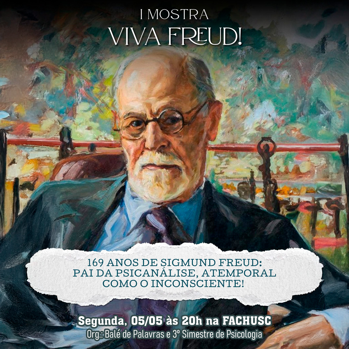 Imagem com chamada para 1ª Mostra Viva Freud: Sigmund Freud.