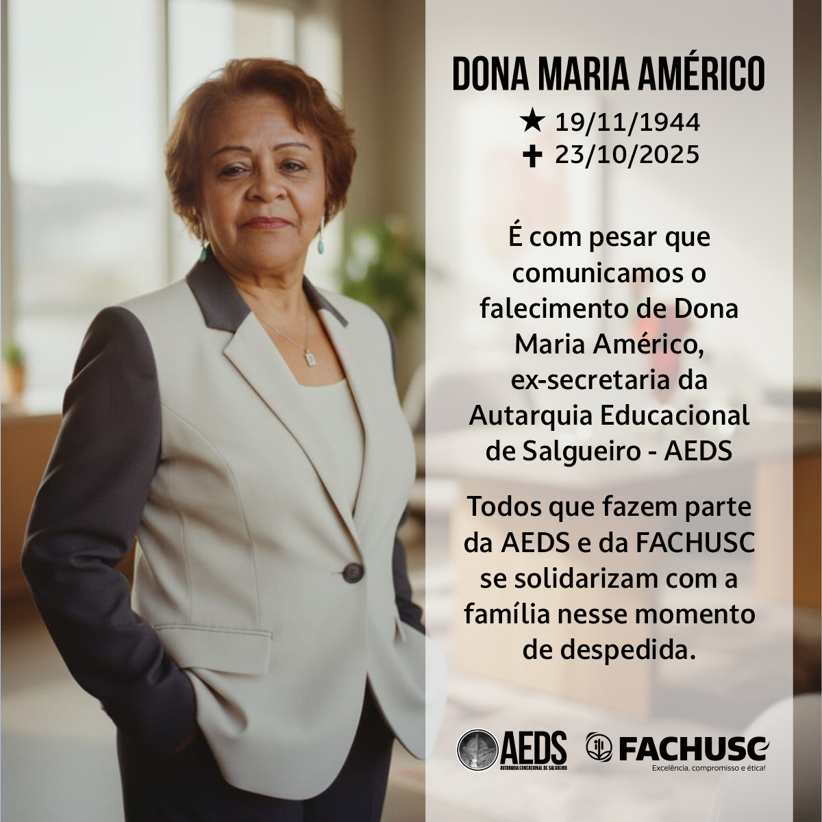 Nota de pesar pelo falecimento de Dona Maria Américo