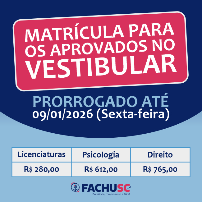 Comando para notícia - Prorrogação das Matrículas para os aprovados no vestibular 2026.1