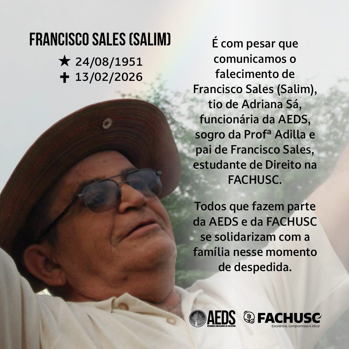 Nota de pesar pelo falecimento de Francisco Sales (Salim)