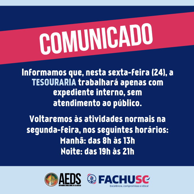Comando para notícia - Comunicado - Tesouraria.