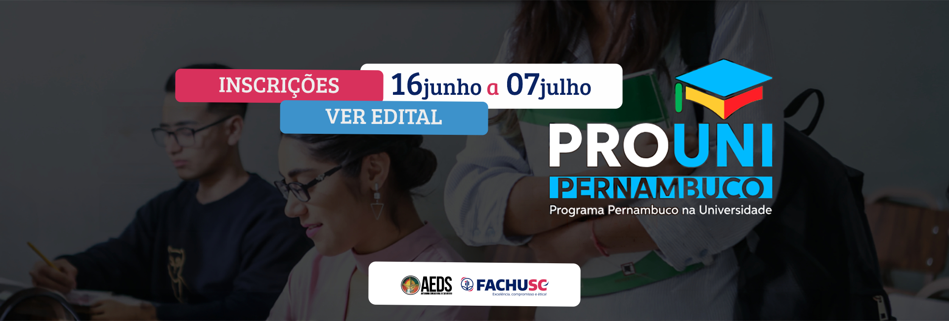 Comando para notícia - Inscrições para participar do PROUNI-PE estão abertas.
