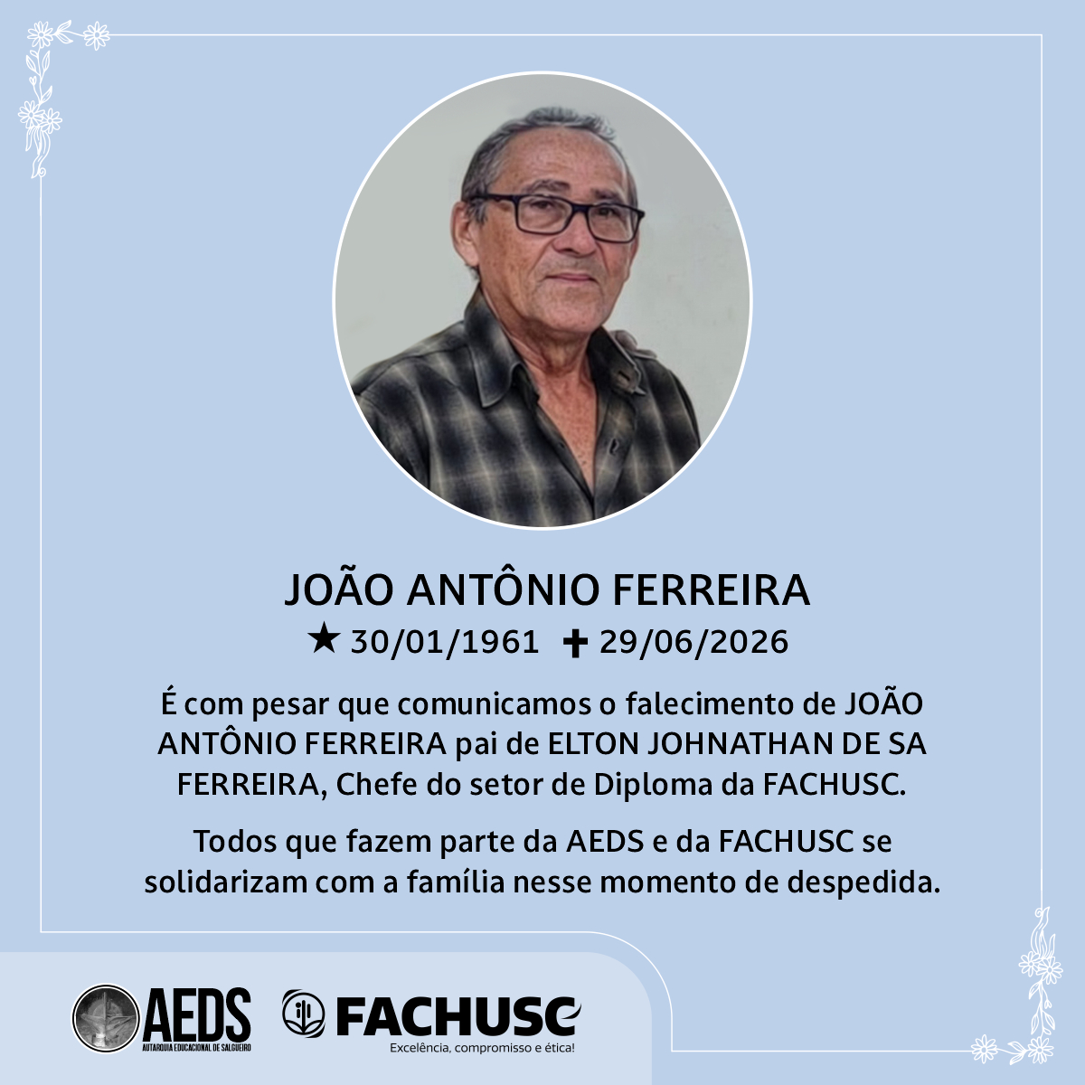 Nota de Pesar pelo falecimento de João Antônio Ferreira