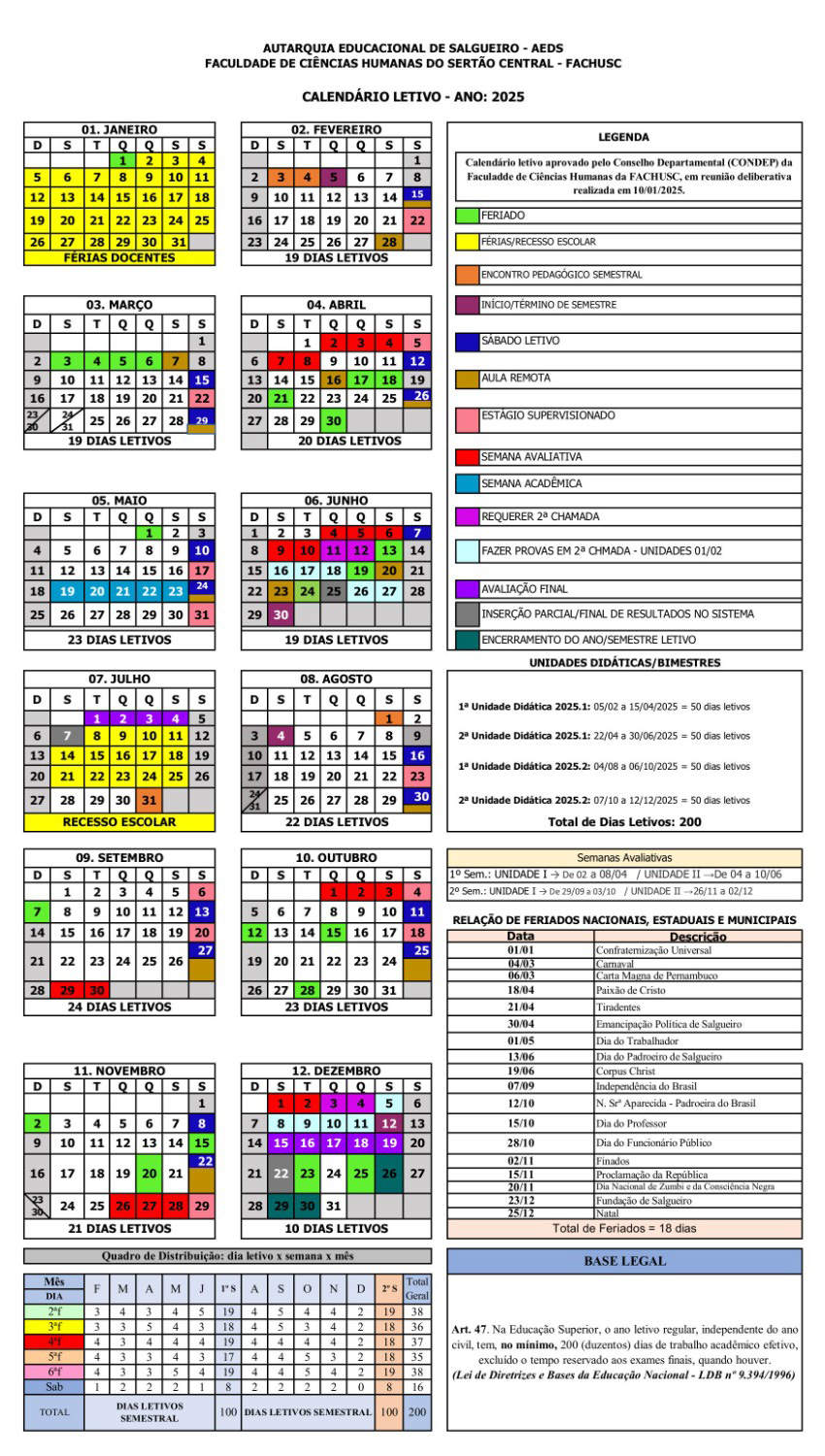 Calendário Acadêmico 2025