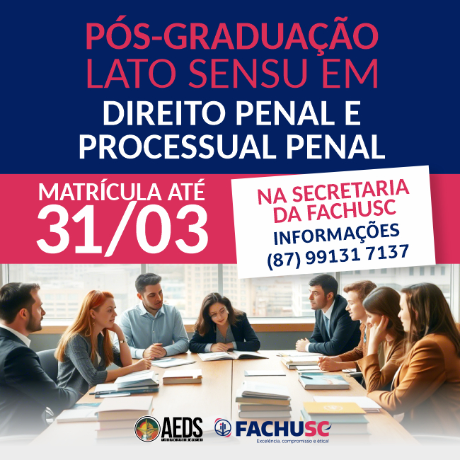 Comando para notícia - Pós-Graduação - DIREITO PENAL E PROCESSUAL PENAL - Matrículas até 31 de março.
